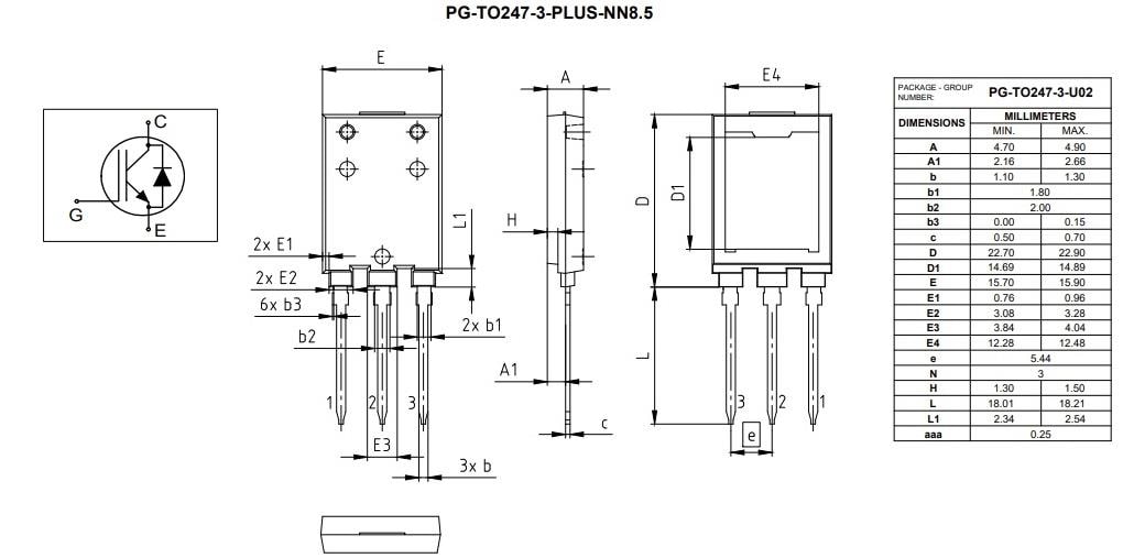 Mechanical Drawing - Infineon Technologies 750V EDT2 Discrete IGBTs